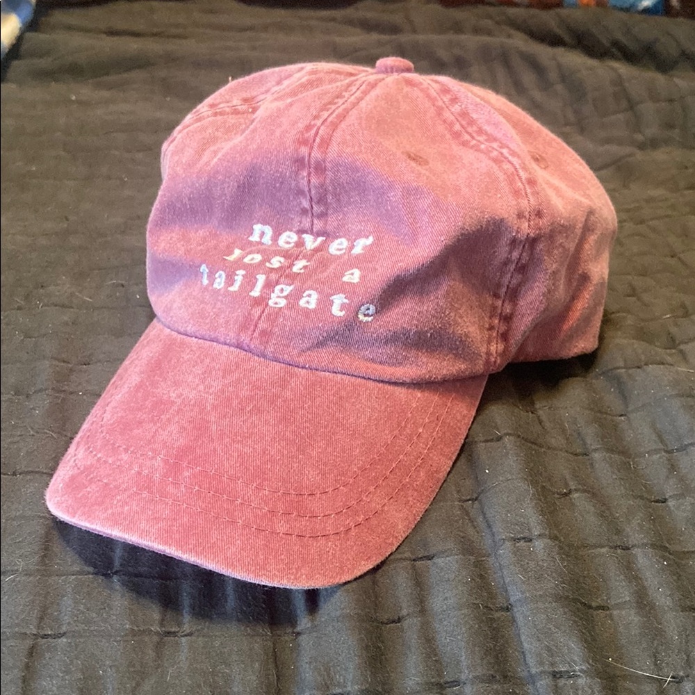 Red Baseball Cap with Embroidered Text